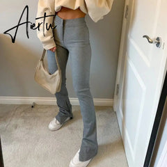 Aiertu Women Fashion Split Flare Pants Solid Color Slim Fit Legging Sweatpants Casual Elastic High Waist Bell-Bottoms Trousers Aiertu