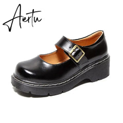 Aiertu Women Flats British Style Oxford Shoes Women Autumn Soft Leather Casual Maid Shoes Retro Buckle Flats Dress Shoes for Women Aiertu