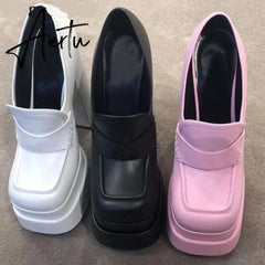 Aiertu Women High Heel Platform Hoof Heels Loafers Women Pumps New Square Toe Fashion Shoes Plus Size Shoes Sexy Dress Shoes Aiertu