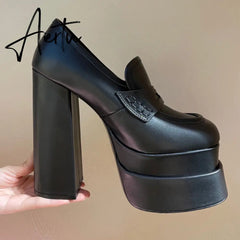 Aiertu Women High Heel Platform Hoof Heels Loafers Women Pumps New Square Toe Fashion Shoes Plus Size Shoes Sexy Dress Shoes Aiertu