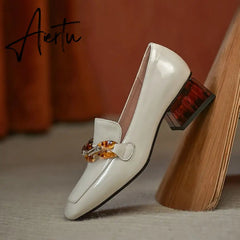 Aiertu Women High Heels Shoes Genuine Leather Round Toe Shoes for Women Genuine Leather Newest Party Basic Shoes Woman Aiertu