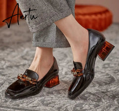 Aiertu Women High Heels Shoes Genuine Leather Round Toe Shoes for Women Genuine Leather Newest Party Basic Shoes Woman Aiertu
