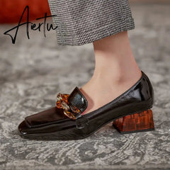 Aiertu Women High Heels Shoes Genuine Leather Round Toe Shoes for Women Genuine Leather Newest Party Basic Shoes Woman Aiertu