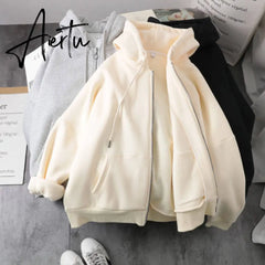 Aiertu Women Jacket Blouses Sweatshirts Casual Couple Tops Thicken Gray Hoodie Long Sleeve Loose Simple Coat Veste Femme Bomber Jacket Aiertu