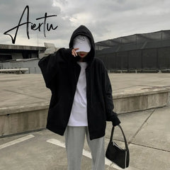 Aiertu Women Jacket Blouses Sweatshirts Casual Couple Tops Thicken Gray Hoodie Long Sleeve Loose Simple Coat Veste Femme Bomber Jacket Aiertu