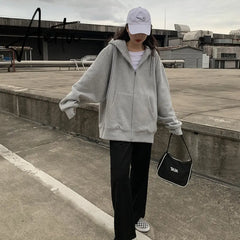 Aiertu Women Jacket Blouses Sweatshirts Casual Couple Tops Thicken Gray Hoodie Long Sleeve Loose Simple Coat Veste Femme Bomber Jacket Aiertu
