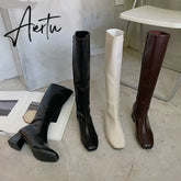 Aiertu Women Long Boots Woman Knee High Booties Ladies Shoes Platform Square Heel PU Leather Soft Zipper Woman Fashion Autumn Aiertu
