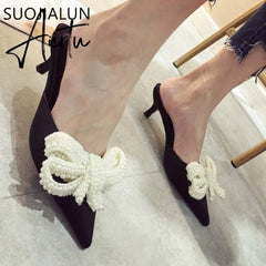 Aiertu Women Mules Slippers Med Heel Sandals Summer Slip On Slides Brand Butterfly Loafers Flip Flops Shoes Outdoor Slipper Aiertu