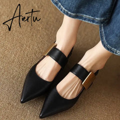Aiertu Women Nature Suede High Thick Heels SmallHut New 2023 Spring Black Apricot Square Toe Pumps Elegant Lady Metal Decoration Shoes Aiertu