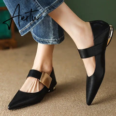 Aiertu Women Nature Suede High Thick Heels SmallHut New 2023 Spring Black Apricot Square Toe Pumps Elegant Lady Metal Decoration Shoes Aiertu