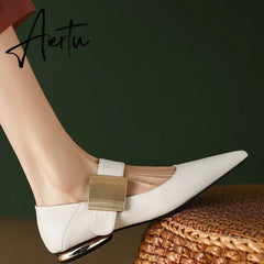 Aiertu Women Nature Suede High Thick Heels SmallHut New 2023 Spring Black Apricot Square Toe Pumps Elegant Lady Metal Decoration Shoes Aiertu