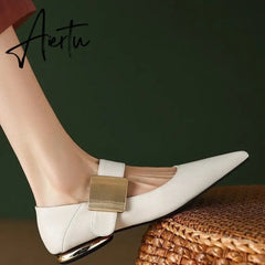 Aiertu Women Nature Suede High Thick Heels SmallHut New 2023 Spring Black Apricot Square Toe Pumps Elegant Lady Metal Decoration Shoes Aiertu