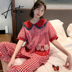 Aiertu Women Pajama Sets Summer Oversized Cotton Cute Short Sleeve Home Suits Korean Women's Homewear 2 Piece Set Sleepwear Pijama New Aiertu