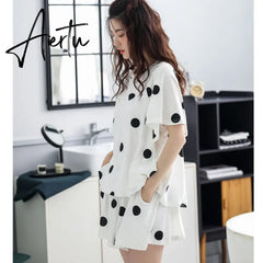 Aiertu Women Pajama Sets Summer Oversized Cotton Cute Short Sleeve Home Suits Korean Women's Homewear 2 Piece Set Sleepwear Pijama New Aiertu