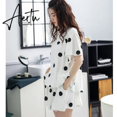 Aiertu Women Pajama Sets Summer Oversized Cotton Cute Short Sleeve Home Suits Korean Women's Homewear 2 Piece Set Sleepwear Pijama New Aiertu