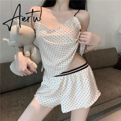 Aiertu Women Pajamas 2Pcs New Summer Sexy V-Neck Sweet Vest Shorts Homewear Girls Suit Wave Point Pajamas Ladies Sleepwear Lingerie Aiertu
