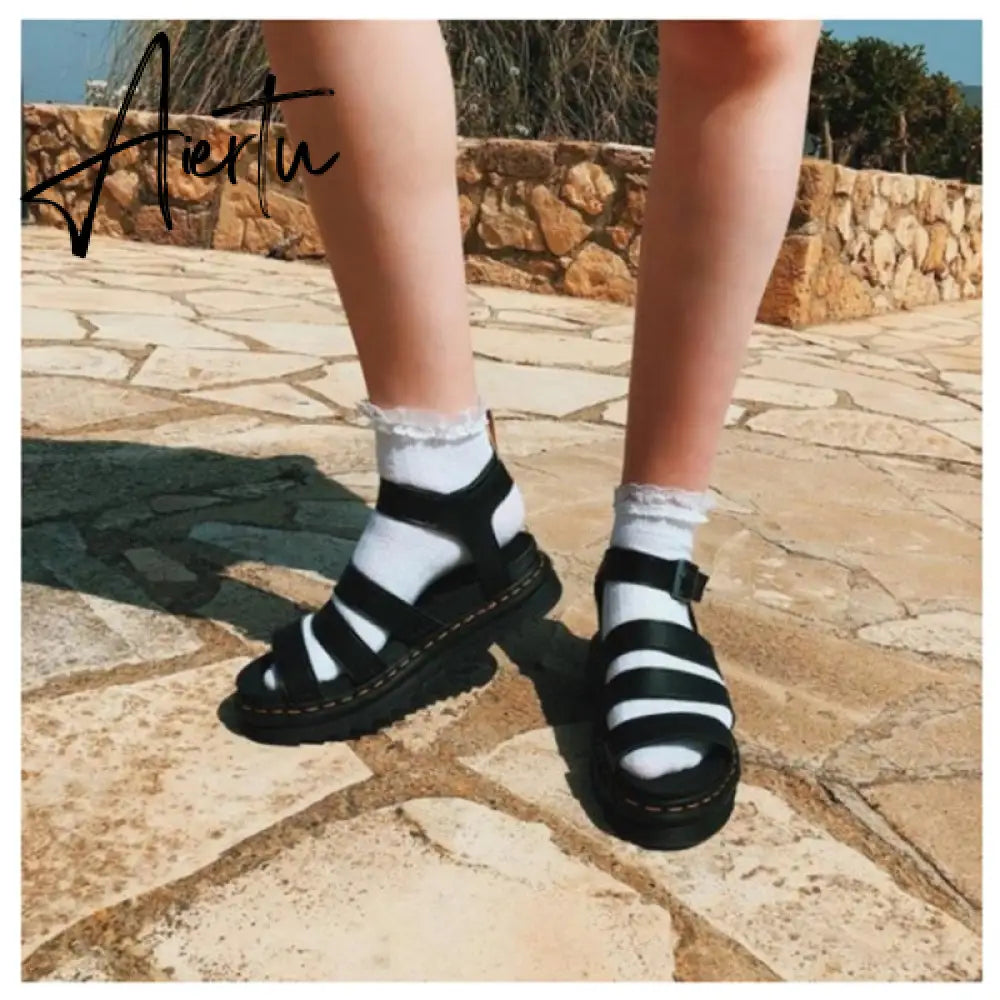 Aiertu Women Platform Sandals Chunky Heels Fashion Fisherman Sandal Genuine Leather Wedges Shoes for Women Summer Ladies Open Toe Shoes Aiertu