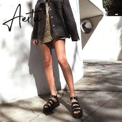 Aiertu Women Platform Sandals Chunky Heels Fashion Fisherman Sandal Genuine Leather Wedges Shoes for Women Summer Ladies Open Toe Shoes Aiertu