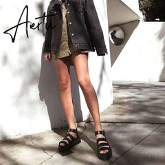 Aiertu Women Platform Sandals Chunky Heels Fashion Fisherman Sandal Genuine Leather Wedges Shoes for Women Summer Ladies Open Toe Shoes Aiertu