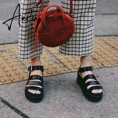 Aiertu Women Platform Sandals Chunky Heels Fashion Fisherman Sandal Genuine Leather Wedges Shoes for Women Summer Ladies Open Toe Shoes Aiertu