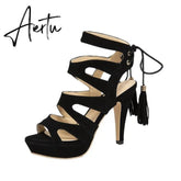 Aiertu Women Platform Sandals Fashion 11cm Extra High Heels Peep Toe Flock Pumps Ladies Shoes Big Size 42 Dropshipping Aiertu