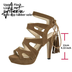 Aiertu Women Platform Sandals Fashion 11cm Extra High Heels Peep Toe Flock Pumps Ladies Shoes Big Size 42 Dropshipping Aiertu