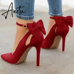 Aiertu Women Pointed Toe High Heels Woman Thin Heels Ladies Sexy Pumps Ladies Buckle Strap Female Fashion Bowknot Shoes Plus Size 34-43 Aiertu
