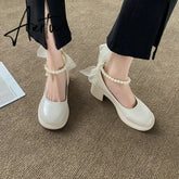 Aiertu Women Pumps New Mary Jane Shoes Beaded T-straps Square High Heel Platform Black Beige Retro Lolita Shoes Dress Party Shoes Aiertu
