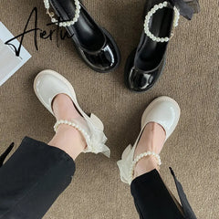 Aiertu Women Pumps New Mary Jane Shoes Beaded T-straps Square High Heel Platform Black Beige Retro Lolita Shoes Dress Party Shoes Aiertu