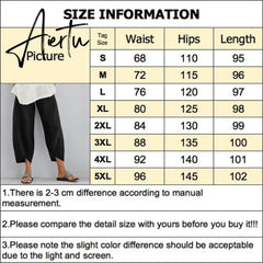 Aiertu Women's Vintage Harem Pants Casual Solid Color Elastic Waist Linen Wide Leg Trousers Summer Plus Size Loose Comfortable Pants Aiertu
