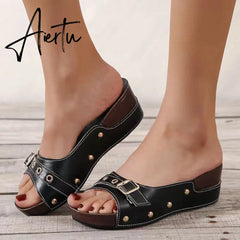 Aiertu Women Sandals Fashion Wedges Shoes For Women Slippers Summer Shoes With Heels Sandals Flip Flops Women Beach Casual Shoes Aiertu