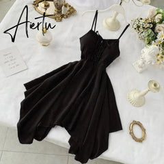 Aiertu Women Sexy Spaghetti Strap Dresses Summer Female V Neck Sleeveless High Waist Dress Ladys Sash Tie Up Dress summmer outfites Aiertu