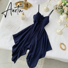 Aiertu Women Sexy Spaghetti Strap Dresses Summer Female V Neck Sleeveless High Waist Dress Ladys Sash Tie Up Dress summmer outfites Aiertu