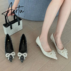 Aiertu Women Shoes High Heels Thin Heels Slip on Luxury Pumps Mules Elegant Designer Shoes Knot Pointed Toe Fashion Ladies for Wedding Aiertu