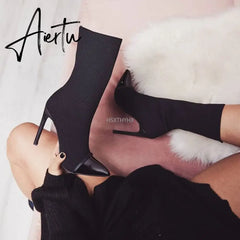Aiertu Women Shoes Leather Boots Women Ankle Boots Autumn Winter Boots Women High Heels Short Boots Ladies Booties Chaussures Femme Aiertu