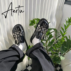 Aiertu Women Slip-On Punk Mules Slippers Thick Sole Metal Rivet Decoration Cool Street Clogs Round Toe Casual Rome Beach Sandals Slides Aiertu