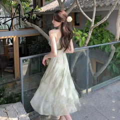 Aiertu Women Summer French Vintage Midi Dresses Print Elegant Party Sweet Female Clothes Korean Casual fairy Dress Aiertu