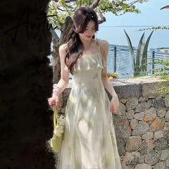 Aiertu Women Summer French Vintage Midi Dresses Print Elegant Party Sweet Female Clothes Korean Casual fairy Dress Aiertu