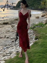 Aiertu Women Summer New Elegent Sleeveless Red Spaghetti Strap Dress Female Fashion Party One Piece Vestidos Backless Clothes Aiertu