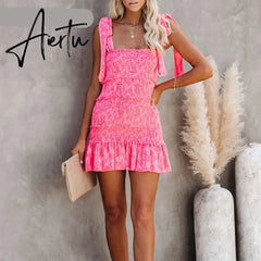 Aiertu Women Tiered Ruffle Ruched Cami Dress Casual Dress Elegant Fashion Chic Dress Aiertu