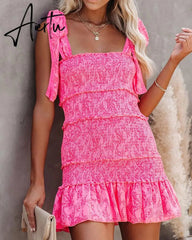 Aiertu Women Tiered Ruffle Ruched Cami Dress Casual Dress Elegant Fashion Chic Dress Aiertu
