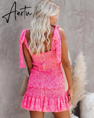 Aiertu Women Tiered Ruffle Ruched Cami Dress Casual Dress Elegant Fashion Chic Dress Aiertu