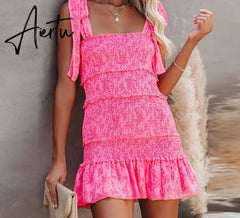 Aiertu Women Tiered Ruffle Ruched Cami Dress Casual Dress Elegant Fashion Chic Dress Aiertu
