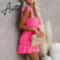 Aiertu Women Tiered Ruffle Ruched Cami Dress Casual Dress Elegant Fashion Chic Dress Aiertu