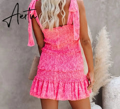 Aiertu Women Tiered Ruffle Ruched Cami Dress Casual Dress Elegant Fashion Chic Dress Aiertu