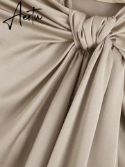 Aiertu Women Twist Knot Design Side Slit Satin Sarong Skirts Summer Female High Waist Loose Midi Clothes Aiertu