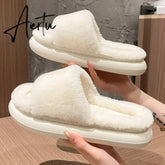 Aiertu Women Winter Home Faux Fur Slipper Warm Thick House Platform Shoes Men Ladies Indoor Bedroom Fluffy Footwear Chaussure Femme Aiertu