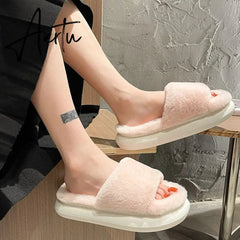 Aiertu Women Winter Home Faux Fur Slipper Warm Thick House Platform Shoes Men Ladies Indoor Bedroom Fluffy Footwear Chaussure Femme Aiertu