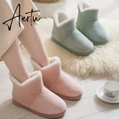 Aiertu Women Winter Slippers Warm Plush Slip-on Couples Home Floor Shoes Anti-slip Comfortable Flats Female Warm Faux Fur Slippers Aiertu