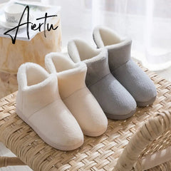 Aiertu Women Winter Slippers Warm Plush Slip-on Couples Home Floor Shoes Anti-slip Comfortable Flats Female Warm Faux Fur Slippers Aiertu